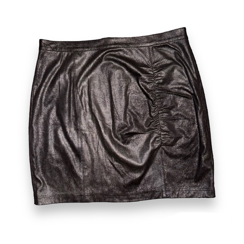 Free People black suede ruched mini skirt size Large